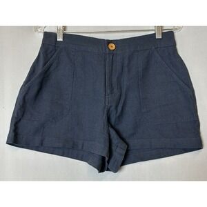 Roxy Shorts Womens Large Blue High Waist Button‎ Pockets